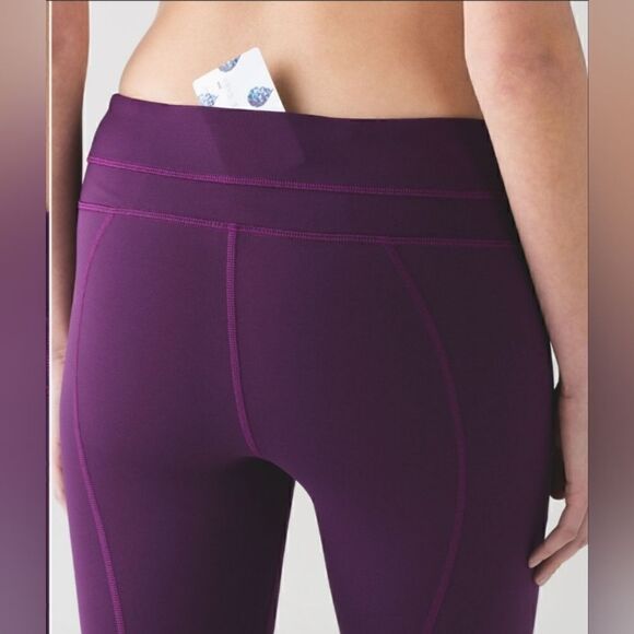 Lululemon Size 6 Inspire Tight II  Plum Mesh Leggings Zip Pockets - Picture 5 of 14